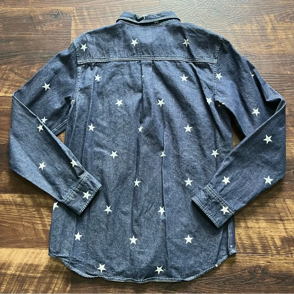Stussy big star AOP logo spellout button front denim chambray shirt medium - Picture 10 of 10